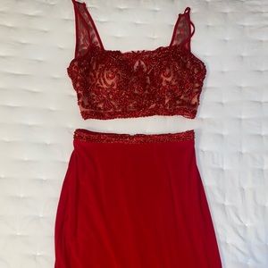 Two piece red prom dress